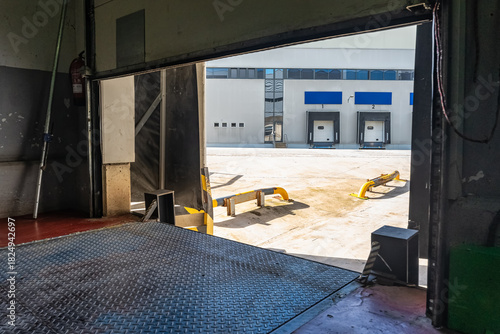 Truck unloading door in logistics warehouse polygon for large tonnage trucks.