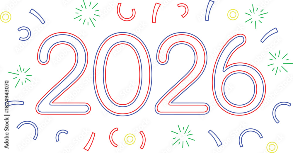 Obraz premium Vector illustration of 2026 new year celebration design with confetti isolated on white background