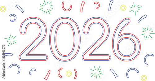 Vector illustration of 2026 new year celebration design with confetti isolated on white background
