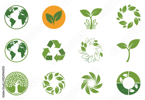 Eco Friendly Green Icons Set Environment and Sustainability Concept