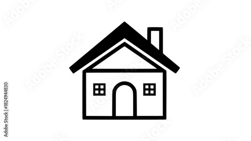 Old style home with chimney black white icon