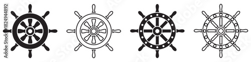 Ship Wheel Icons Vector Set – Nautical Helm Steering Wheel Silhouettes