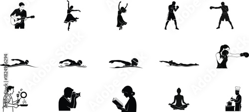 Silhouettes of people engaging in diverse activities