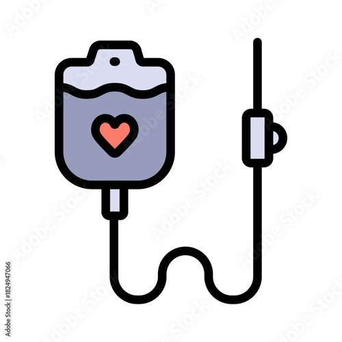 Blood Transfusion Color Icon, Blood bag with dripping blood. Blood transfusion donate logo. Medical IV drip bag sign, for healthcare apps, medical websites, and hospital-related visuals.