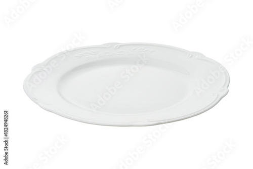 Vintage white empty plate in Provence style on a white isolated background, side view
