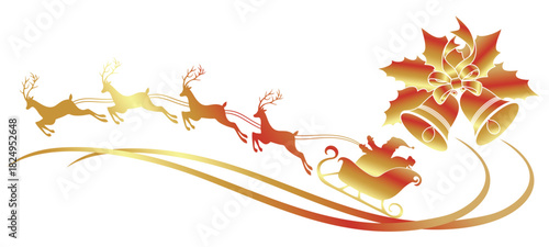vector illustration of an Santa claus riding on sledge with christmas bells