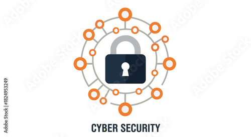Cyber security concept with a padlock surrounded by a network of connected dots