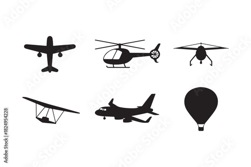 Collection of diverse aircraft silhouettes on a white background