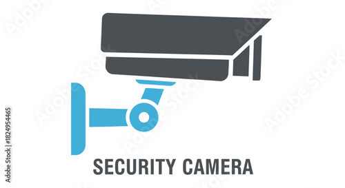 A simple illustration of a dark blue security camera with a light blue base