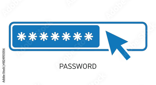 A blue password input field with asterisks and a cursor indicating user interaction