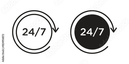 24 7 icons in simple black style symbol sign for apps and website