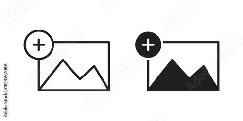 Add photos icons in simple black style symbol sign for apps and website