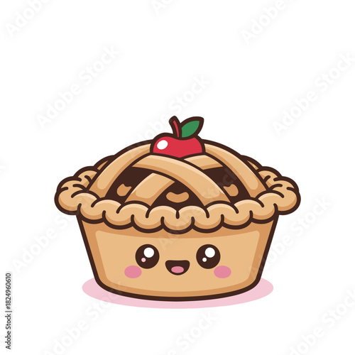 A cute pie with a smiling face and rosy cheeks