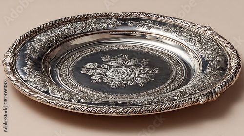 Engraved silver platter high resolution picture