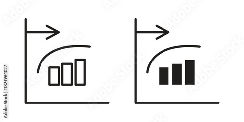 Diminishing returns icons in simple black style symbol sign for apps and website