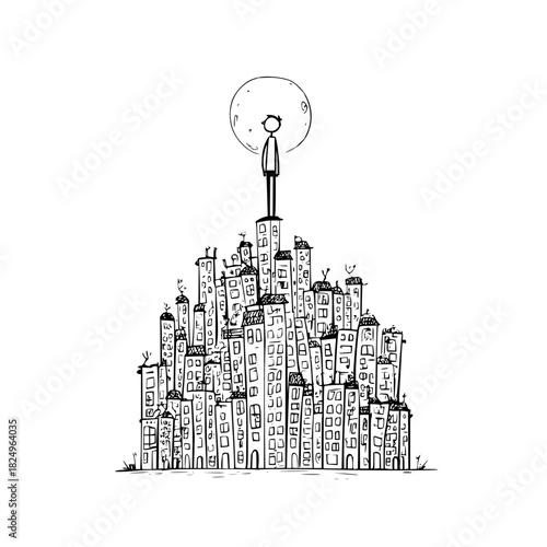 Person standing on top of a city of buildings