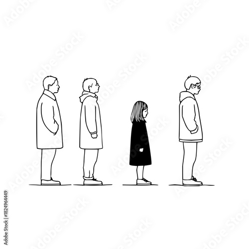 Minimalist line art of people standing in a row