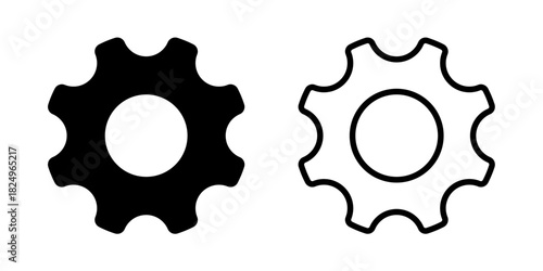 Gear Icons and Mechanical Gears Pictogram in Solid and Line Style