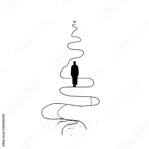 Silhouette of person on winding path, symbolizing lifes journey