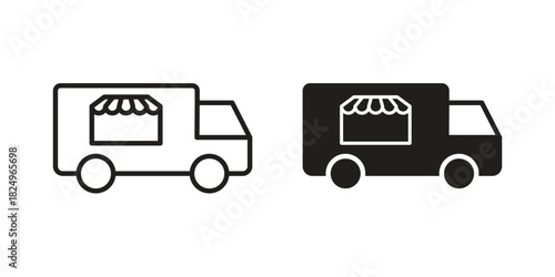 Food truck icons in simple black style symbol sign for apps and website