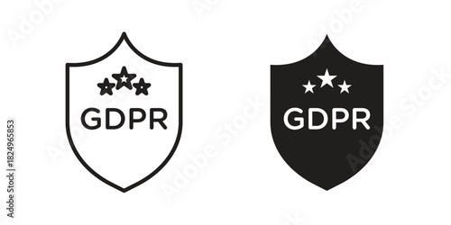 GDPR shield icons in simple black style symbol sign for apps and website