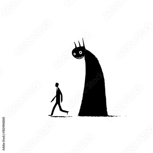 Man walking away from a scary monster