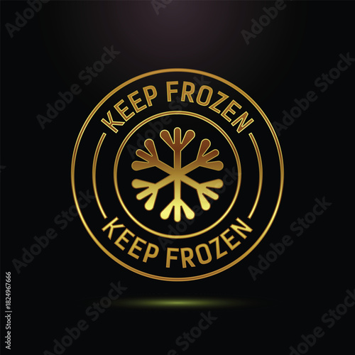 Golden label keep frozen sign with snowflake