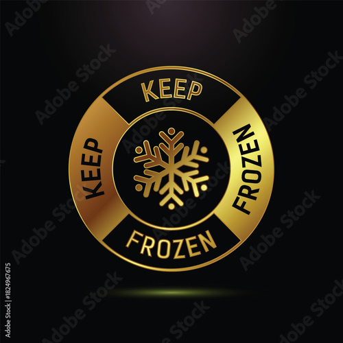 Keep frozen round golden icon with snowflake