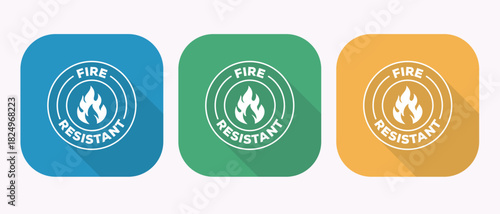 Fire resistant icon set square rounded shape flat style