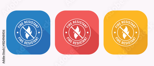 Fire resistant icon set square shape flat style