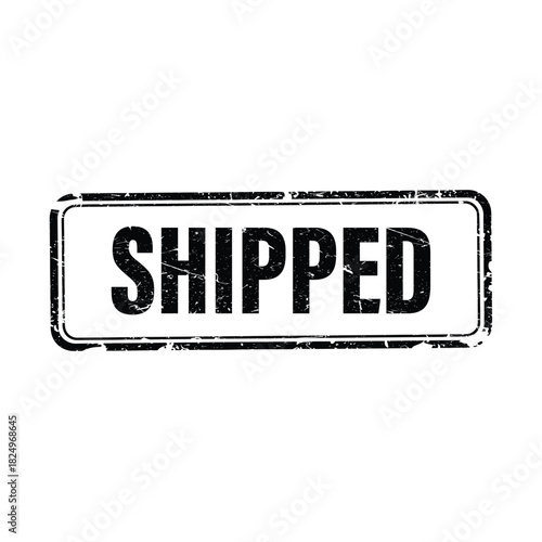 Black grunge stamp with shipped text on white