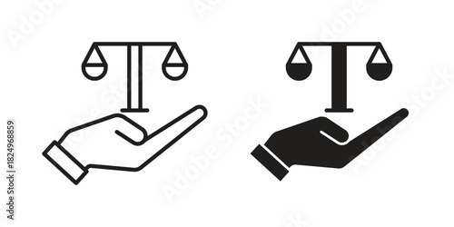 Justice scales in Hand icons in simple black style symbol sign for apps and website
