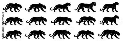 Panther silhouettes in walking and stalking poses. Clean lines show high quality. The set highlights fluid motion and strong feline form
