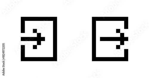 Pixel exit icons with right-arrow door symbols in minimal retro style, pixel art, vector illustration.