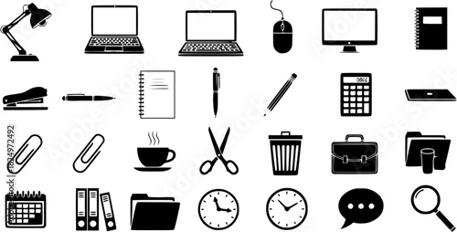 Vector art of office supplies and equipment icons


