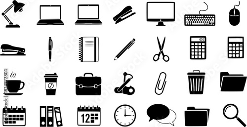 Vector art of office supplies and equipment icons


