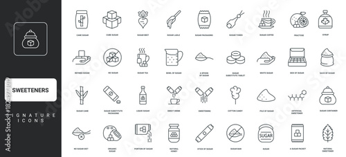 Collection of sweetener concepts diet and beverage, food, for substitutes and syrup, honey, sugar, including icons isolated vector illustration