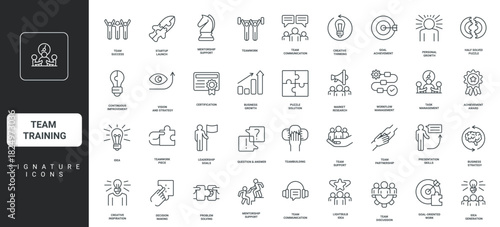 Comprehensive set of corporate and education, presentations, for growth business and communication, leadership, teamwork, representing icons signature training team projects vector illustration