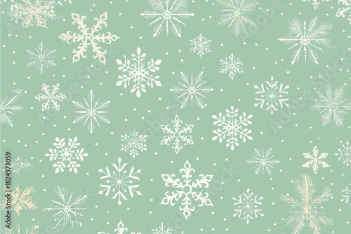 simple snowflakes isolated on mint green - a holiday christmas or winter background pattern