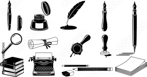 Vector art of vintage writing tools icons
