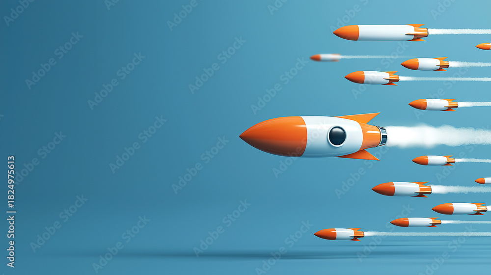 Fototapeta premium Corporate growth and leadership symbolized by rising rockets