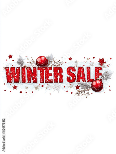 Horizontal Frosty Winter Sale Banner with Icy Letter Text, Winter Promotion Design