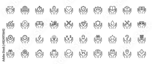 Business and finance line icon set. Vector pictograms of security, money, services, time, and quality, thin linear illustration.