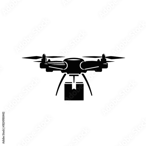 Drone delivering package in vector style