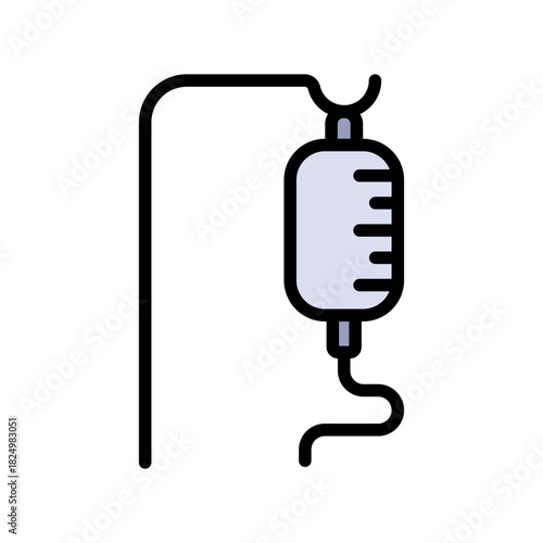 Intravenous therapy medical color icon. Vector illustration of an IV drip bag with a tube and stand, for healthcare apps, medical websites, and hospital-related visuals.