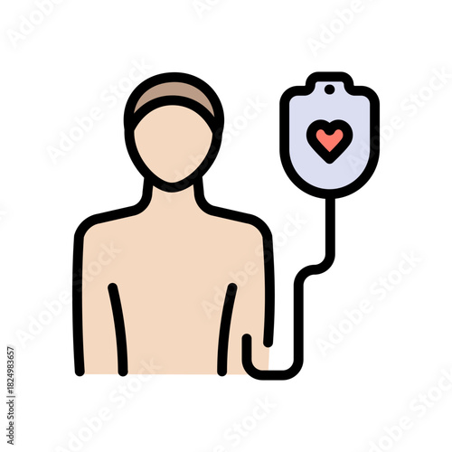 Blood Transfusion Color Icon, Blood bag with dripping blood. Blood transfusion donate logo. Medical IV drip bag sign, for healthcare apps, medical websites, and hospital-related visuals.