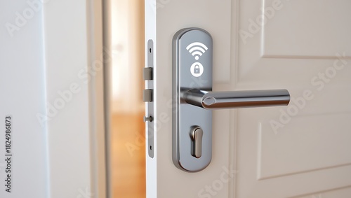 Smart lock system for house door modern security technology concept