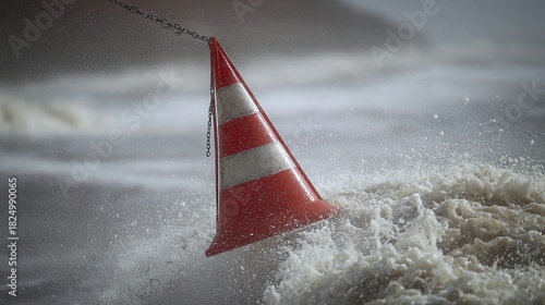 Special Marine Warning Cone at the Shoreline During Rough Weather Conditions