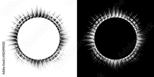 Dynamic abstract spiral sound wave rhythm lines. Circular spiral sound wave rhythm of lines. Circular futuristic abstract lines, black and white background.	