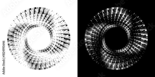 Dynamic abstract spiral sound wave rhythm lines. Circular spiral sound wave rhythm of lines. Circular futuristic abstract lines, black and white background.	